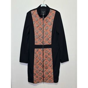 Doncaster‎ Collection Black Bodycon Dress Orange Tapestry Panel Womens Size 14